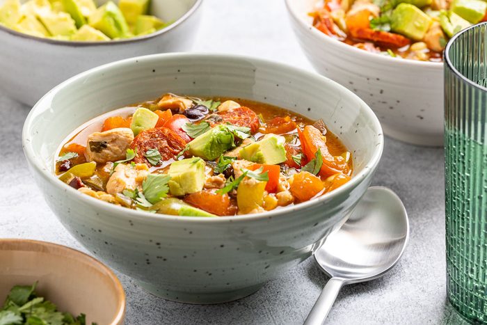 Taste of Home Chicken Fajita Soup recipe photo of the finished recipe served into bowls.