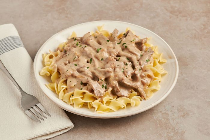 This easy beef stroganoff recipe by Taste of home comes together in less than 30 minutes.