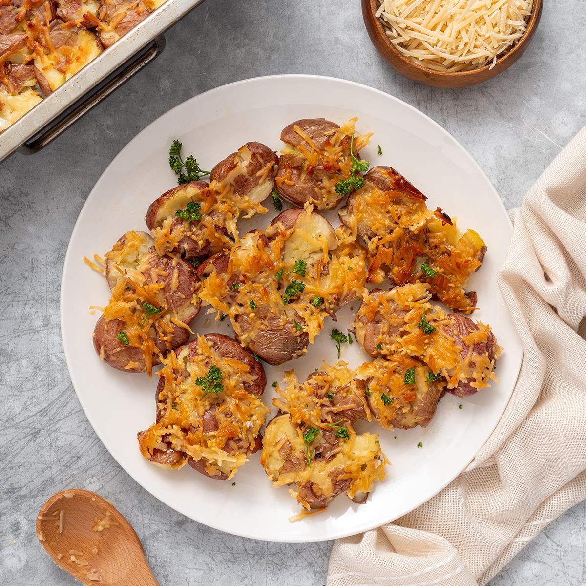 Garlic Parmesan Smashed Potatoes