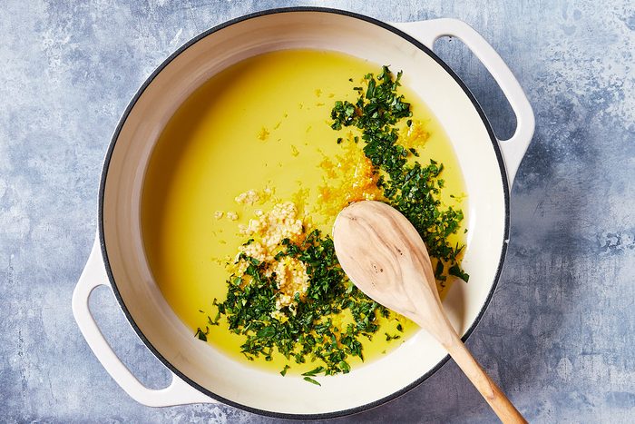 Lemon Pasta Step 1- ingredients for sauce in skillet