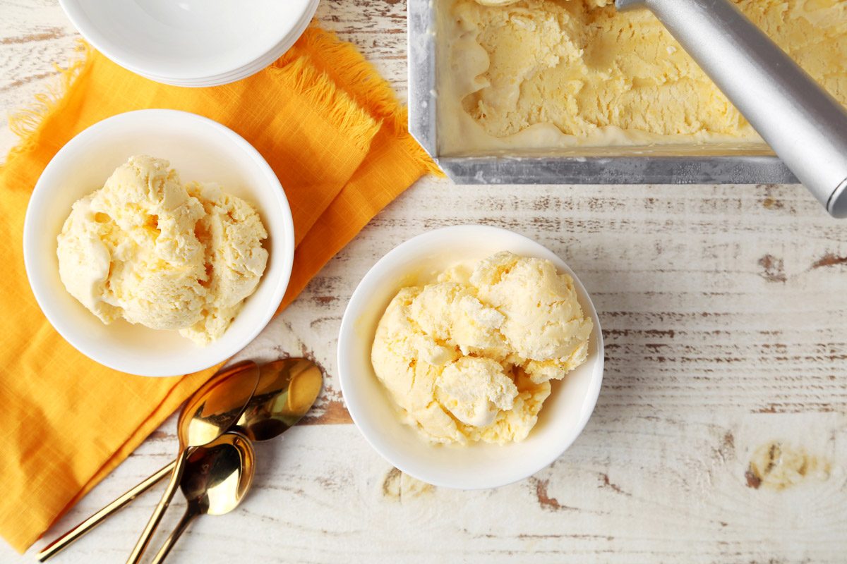 Taste of Home's no-churn Mango Ice Cream served in bowls.