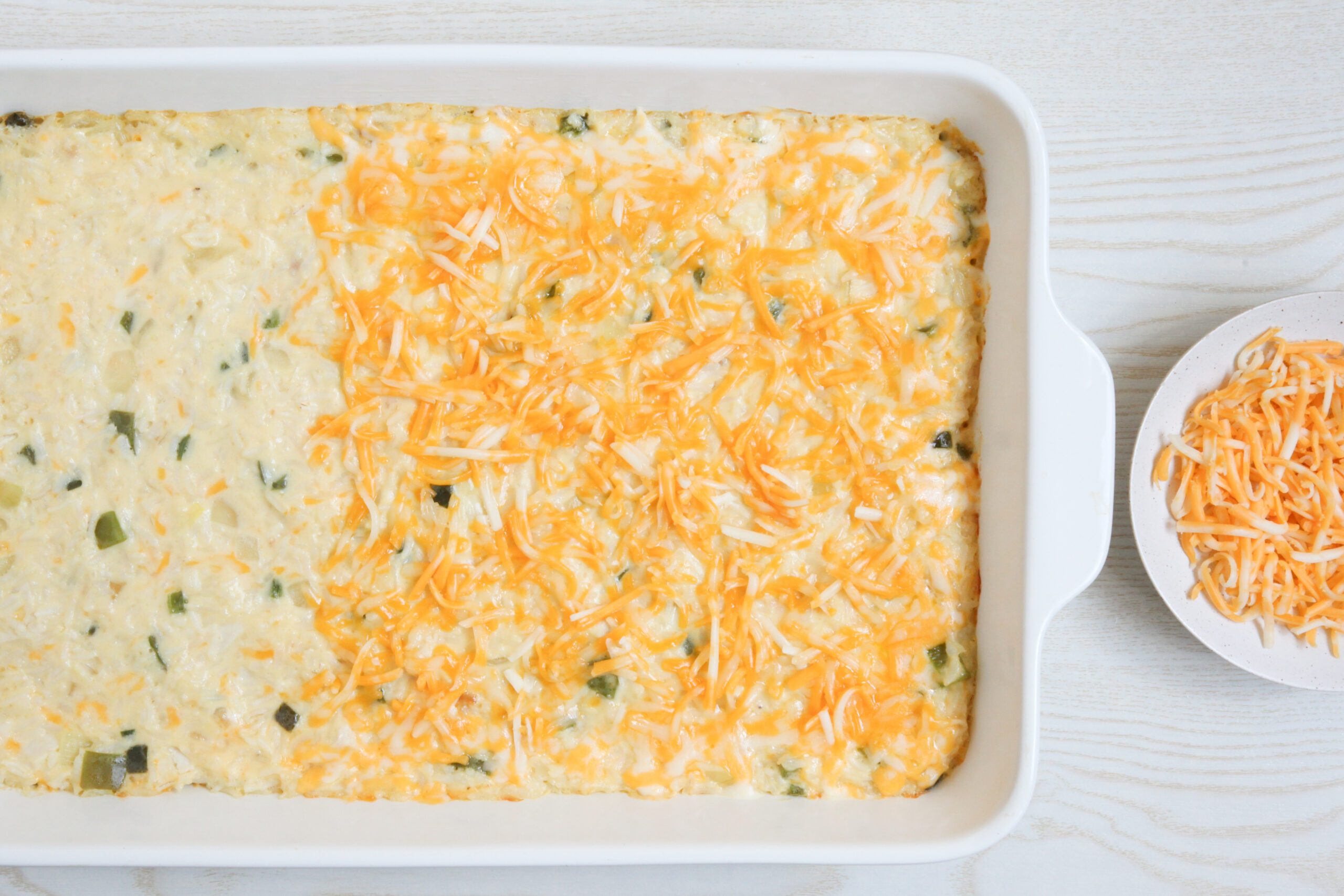 Assembling Mexican Chicken Casserole