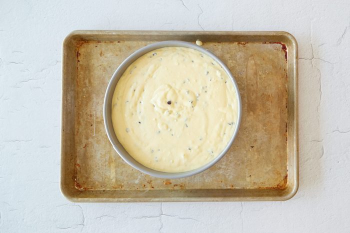 Bake the chocolate chip cookie cheesecake.