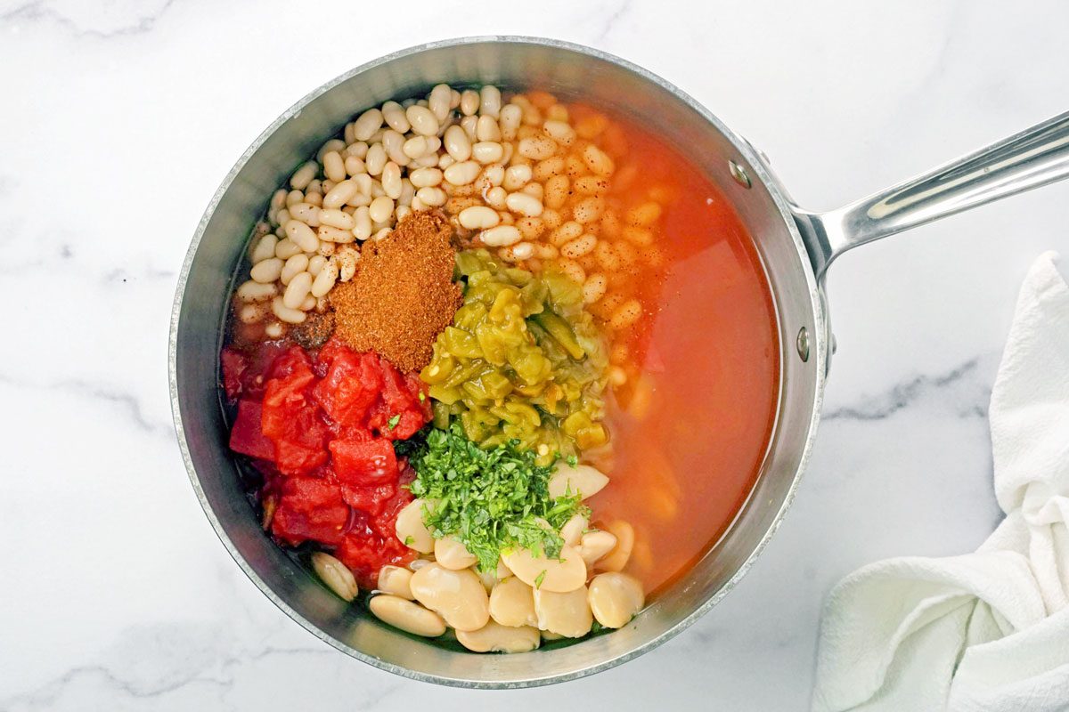 ingredients for Mexican Bean Soup in a pot