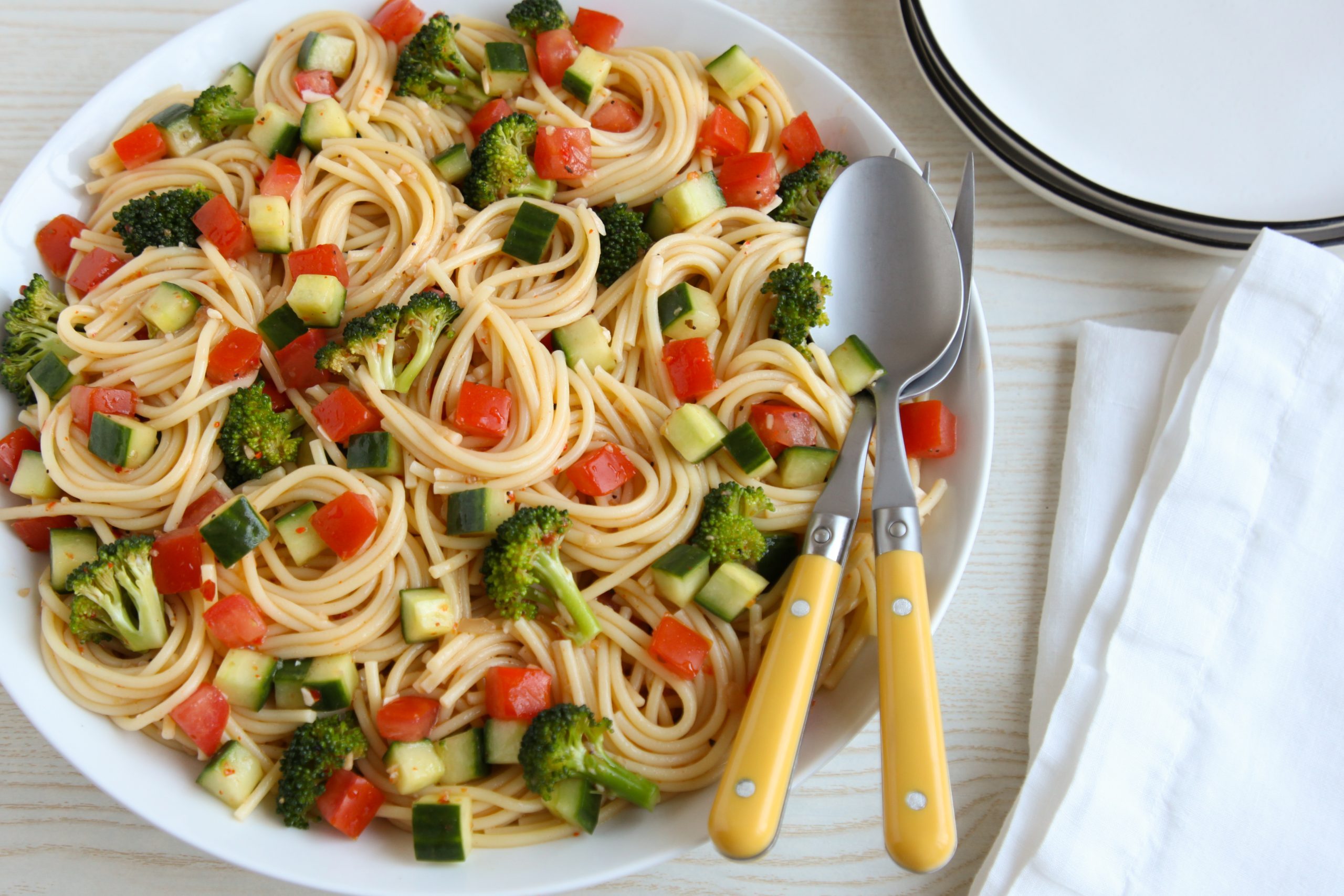 Serving Salad Supreme pasta salad