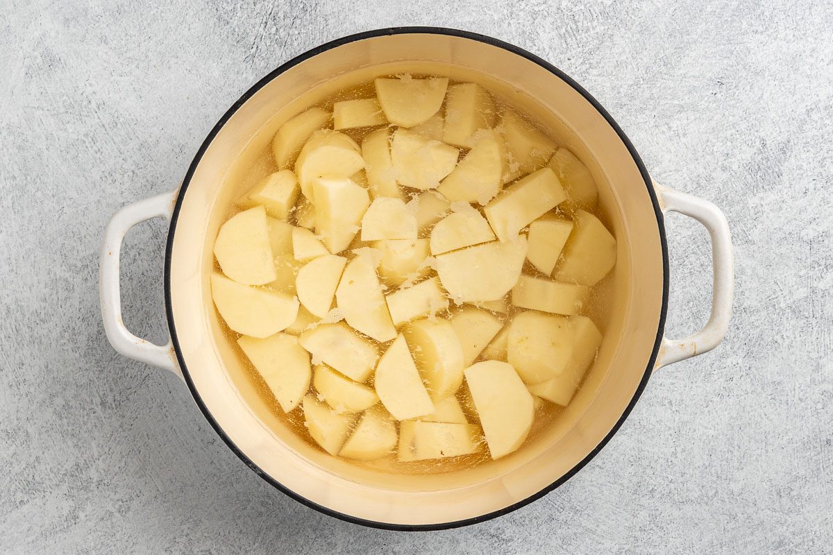 Taste of Home Thanksgiving Casserole recipe photo of the cooked potatoes in a dutch oven.