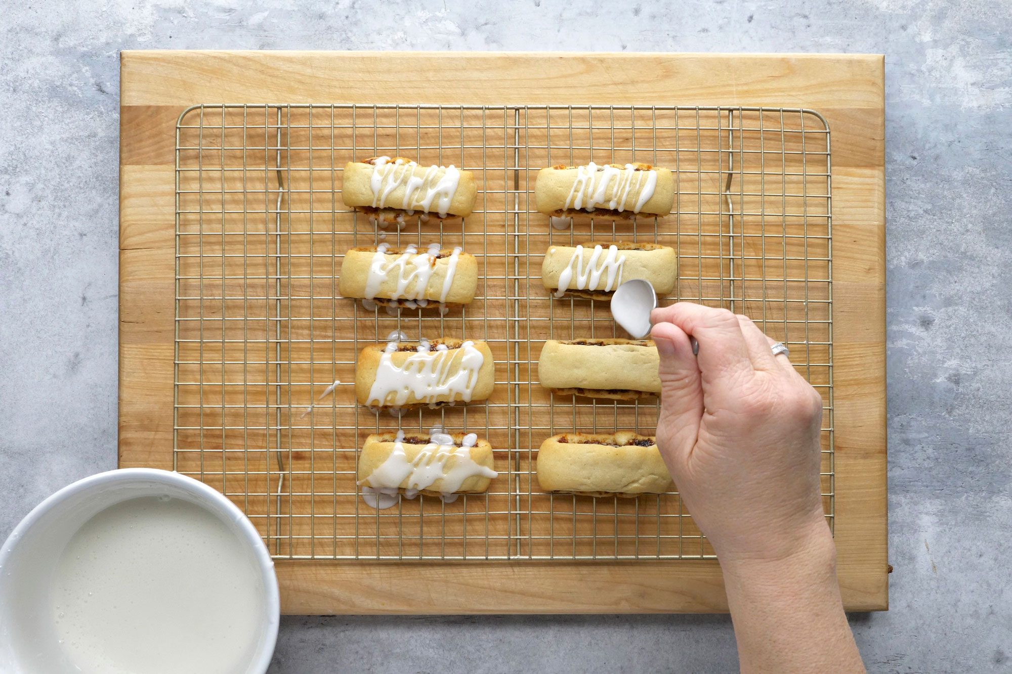 Drizzle glaze over cookies