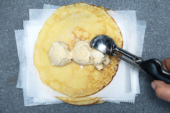 adding vanilla ice cream to the Pancakes