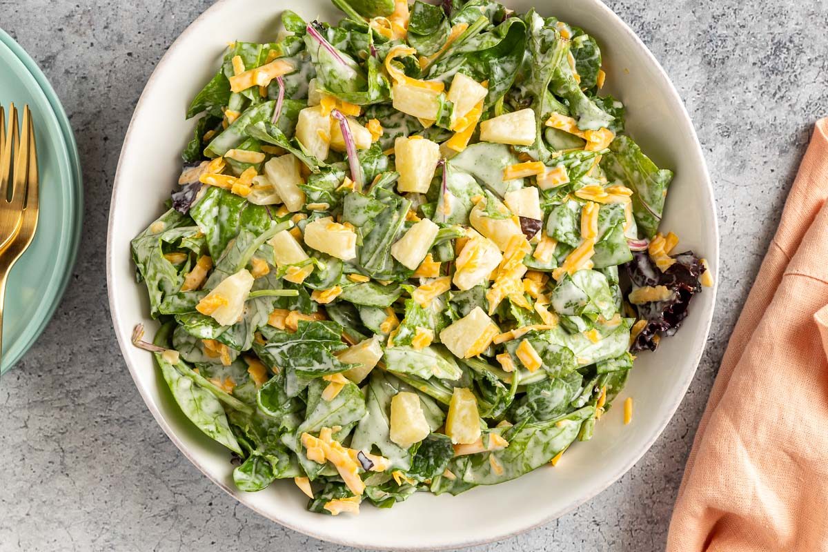 Taste of Home Hawaiian Salad recipe photo of the finished recipe in a serving bowl.