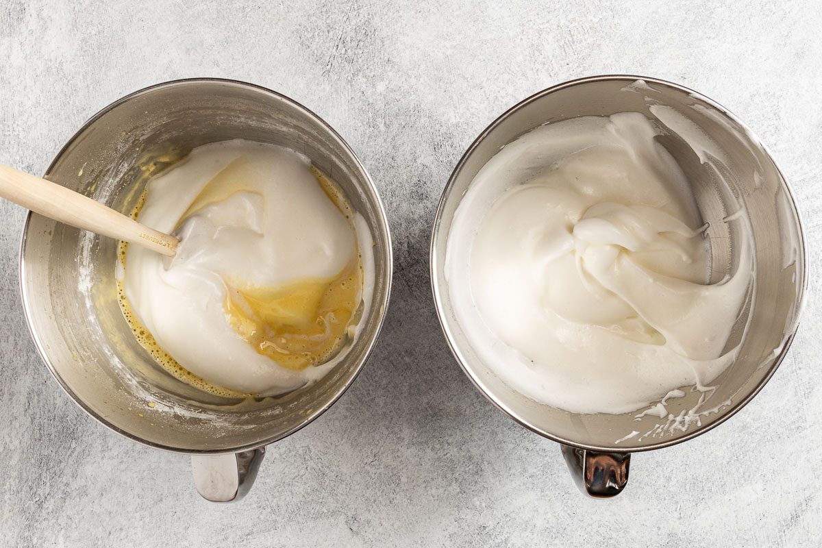 Taste of Home Jelly Roll recipe photo of the egg whites folded into the batter.