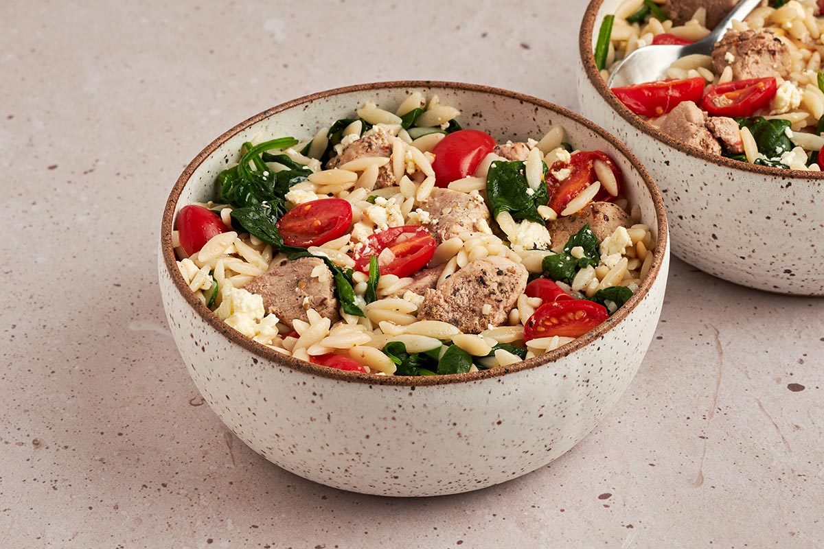 Mediterranean pork and orzo recipe by Taste of Home.