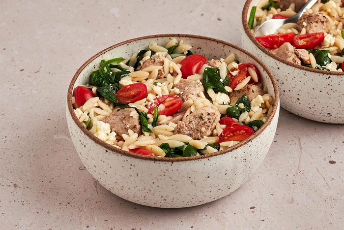 Mediterranean pork and orzo recipe by Taste of Home.