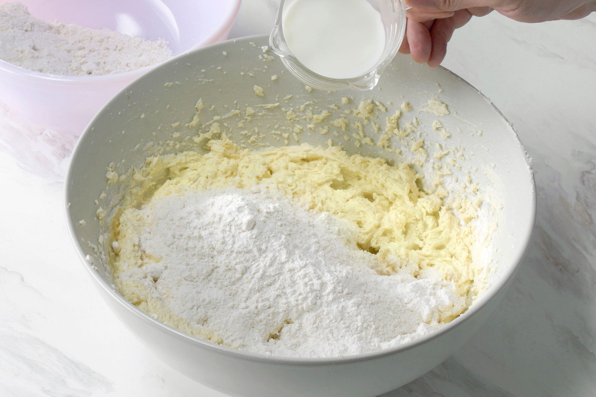 Added flour into the same bowl