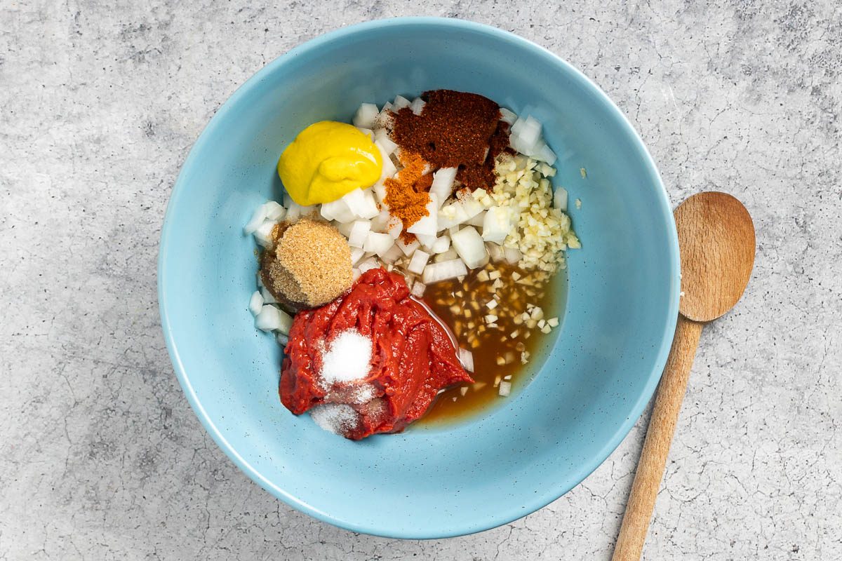 Taste of Home Pulled Chicken Sandwich recipe photo of making the making the barbecue sauce.