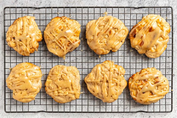 Taste of Home Air Fryer Apple Fritters photo of the glazed fritters.