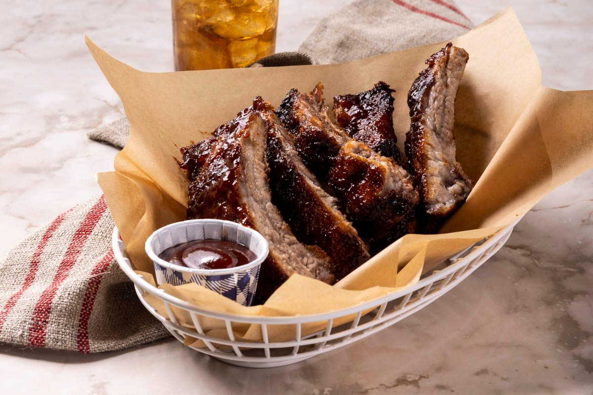 Air Fryer Pork Ribs in a basket