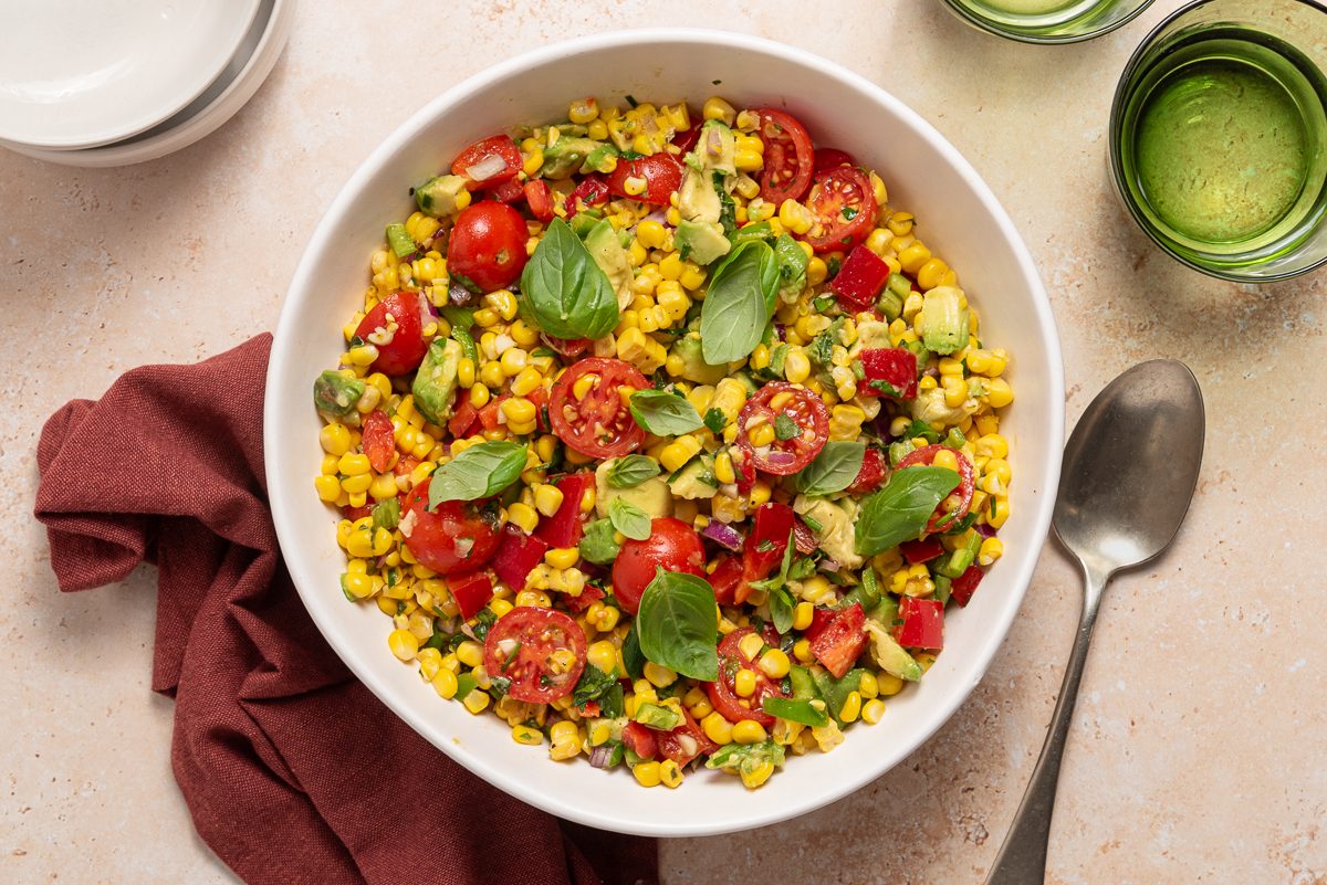 Avocado Corn Salad Inside Serving Bowl