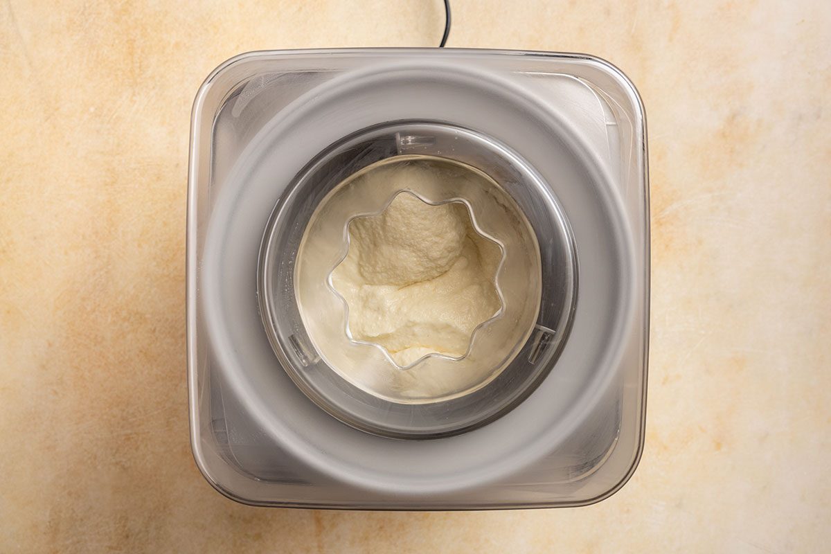 making Banana ice cream in ice cream maker