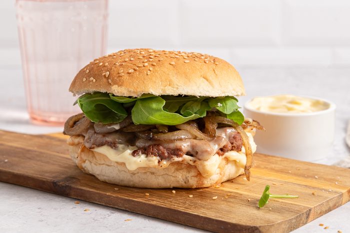 Bison Burger With Arugula, Onion And Mayo