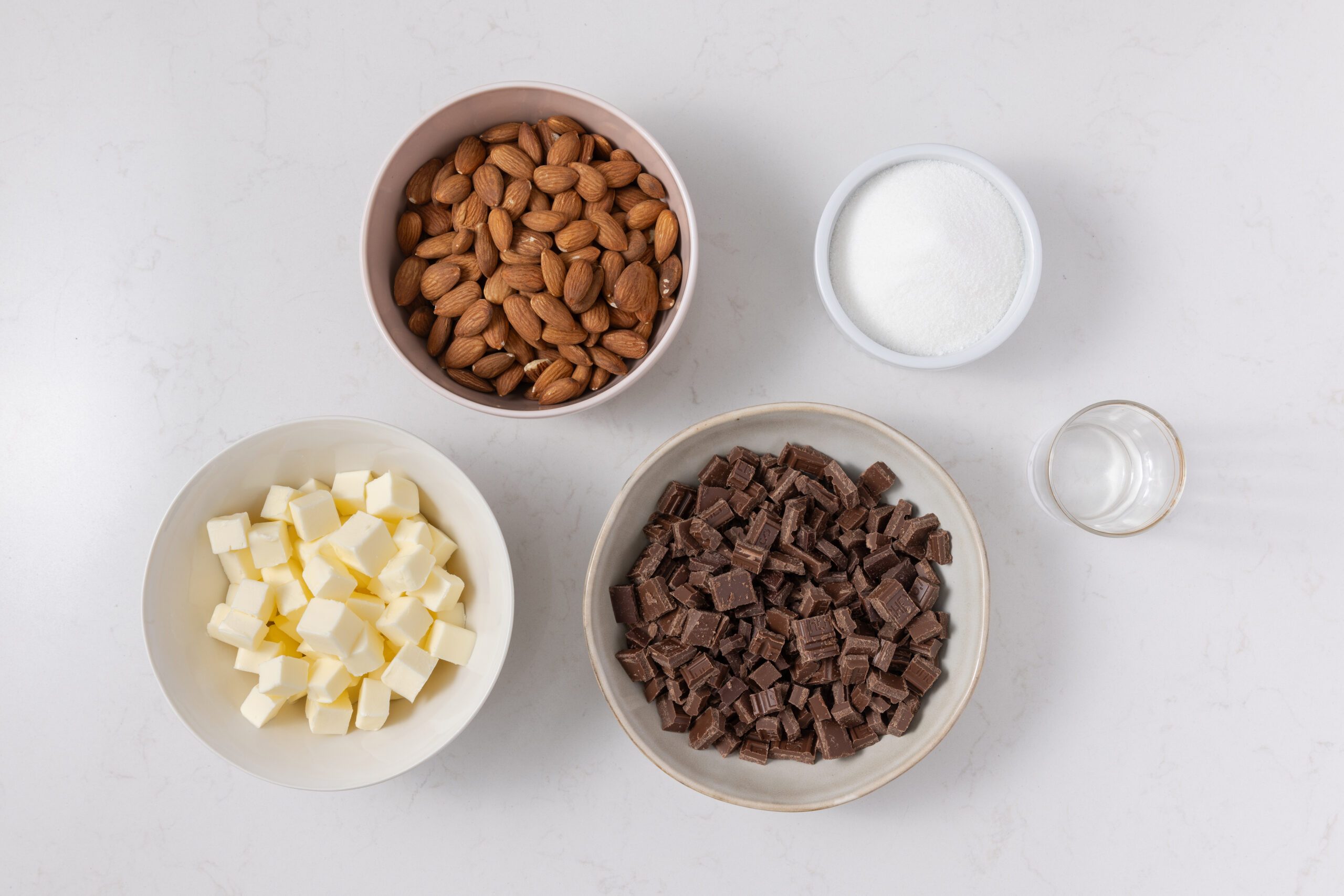 Ingredients for butter toffee on kitchen counter.