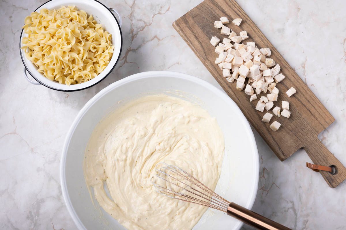 Chicken Noodle Casserole how to over head on marble