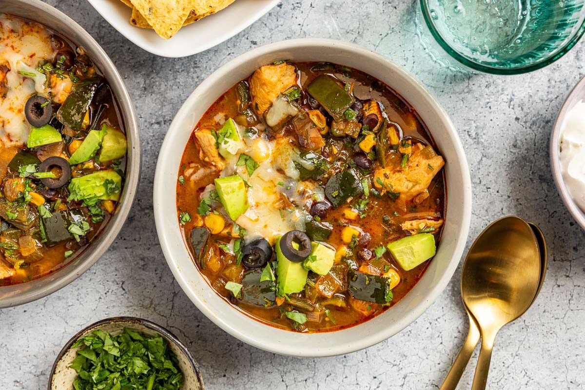 Taste of Home Chicken Poblano Soup photo of the finished recipe served into bowls.