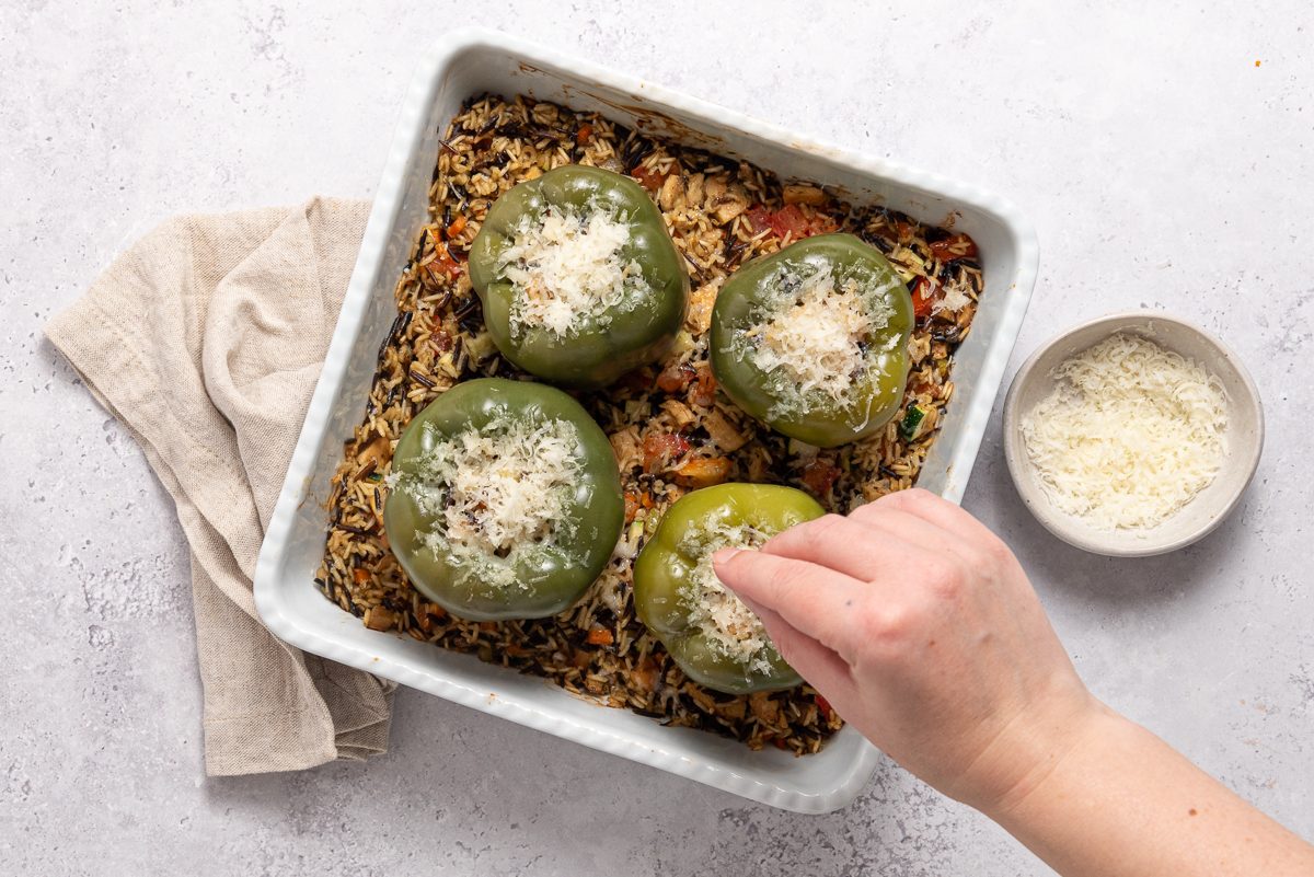 Parmesan Cheese Sprinkled Over Chicken Stuffed Peppers