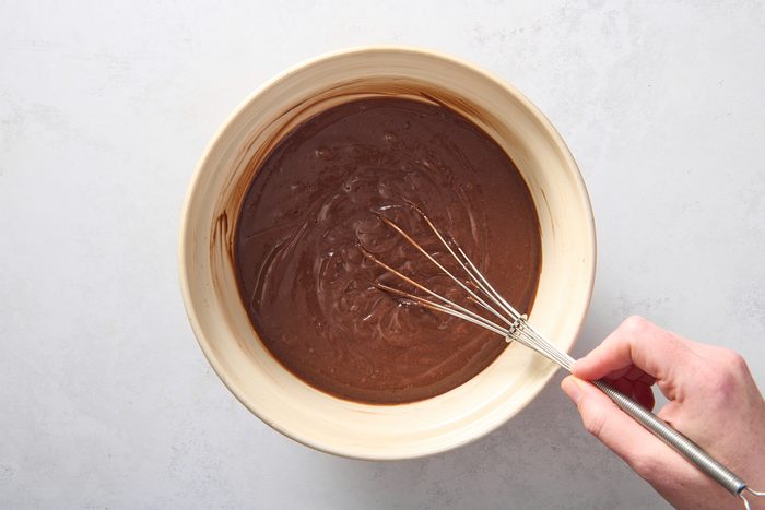 Whisking the chocolate pudding