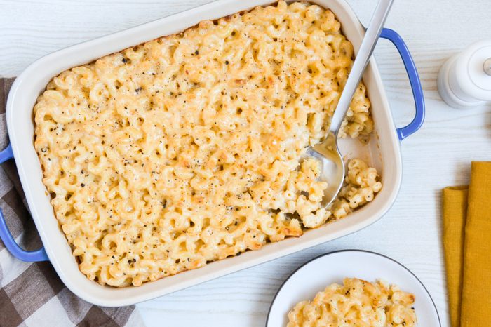 Cottage Cheese Mac And Cheese spooned out on a plate