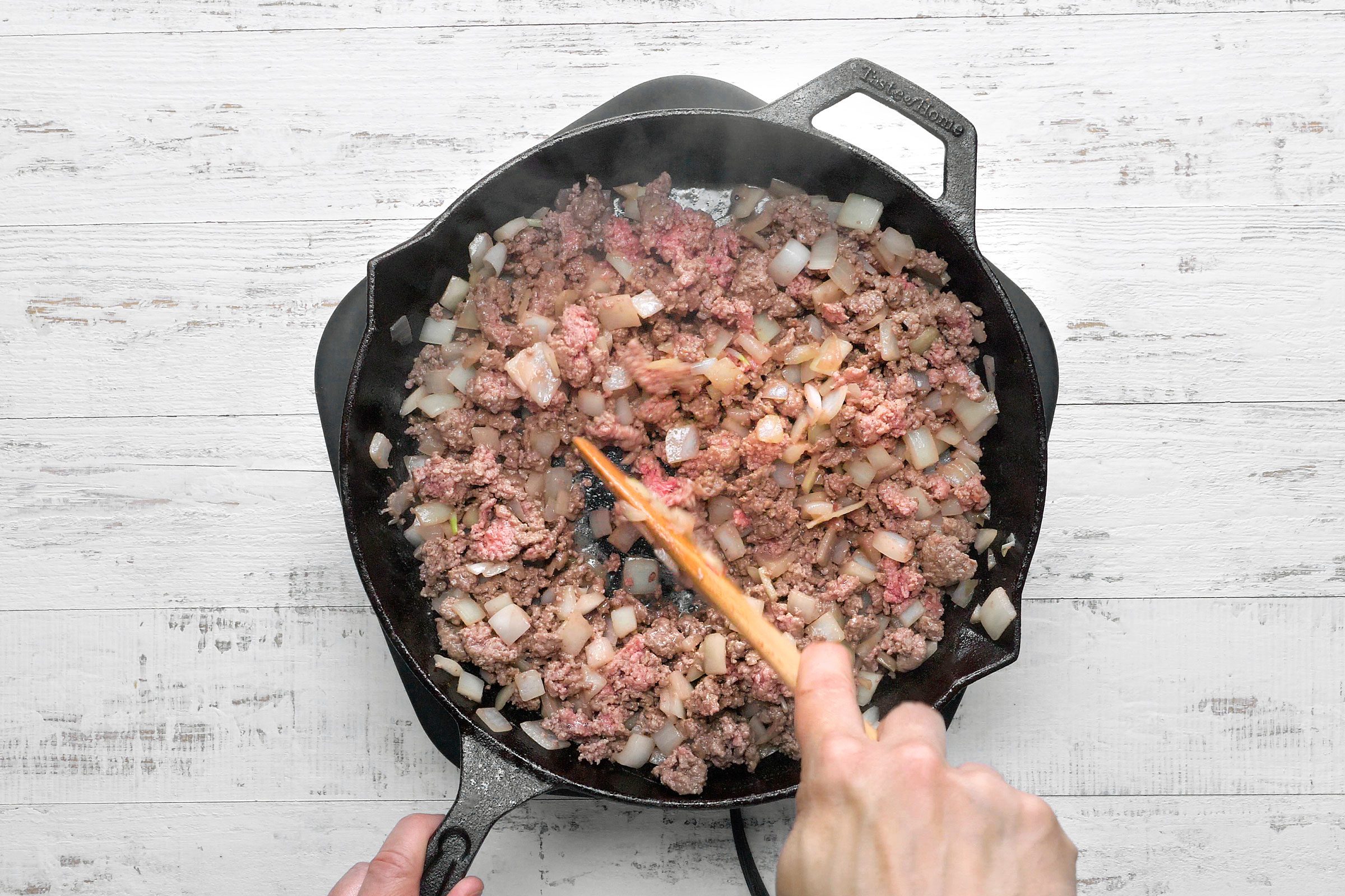 Cooking bacon in a large cast iron skillet