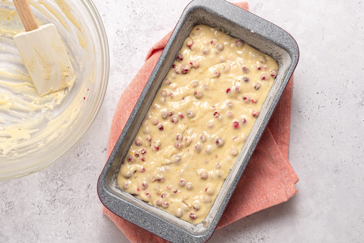Cranberry Walnut Bread Batter Inside Baking Pan