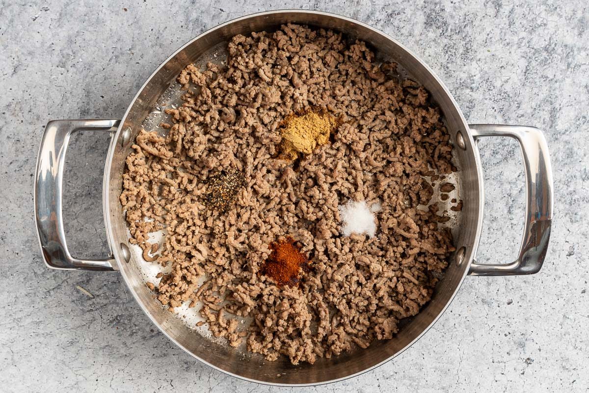 Taste of Home Crockpot Tamale Pie photo of the cooked ground beef.