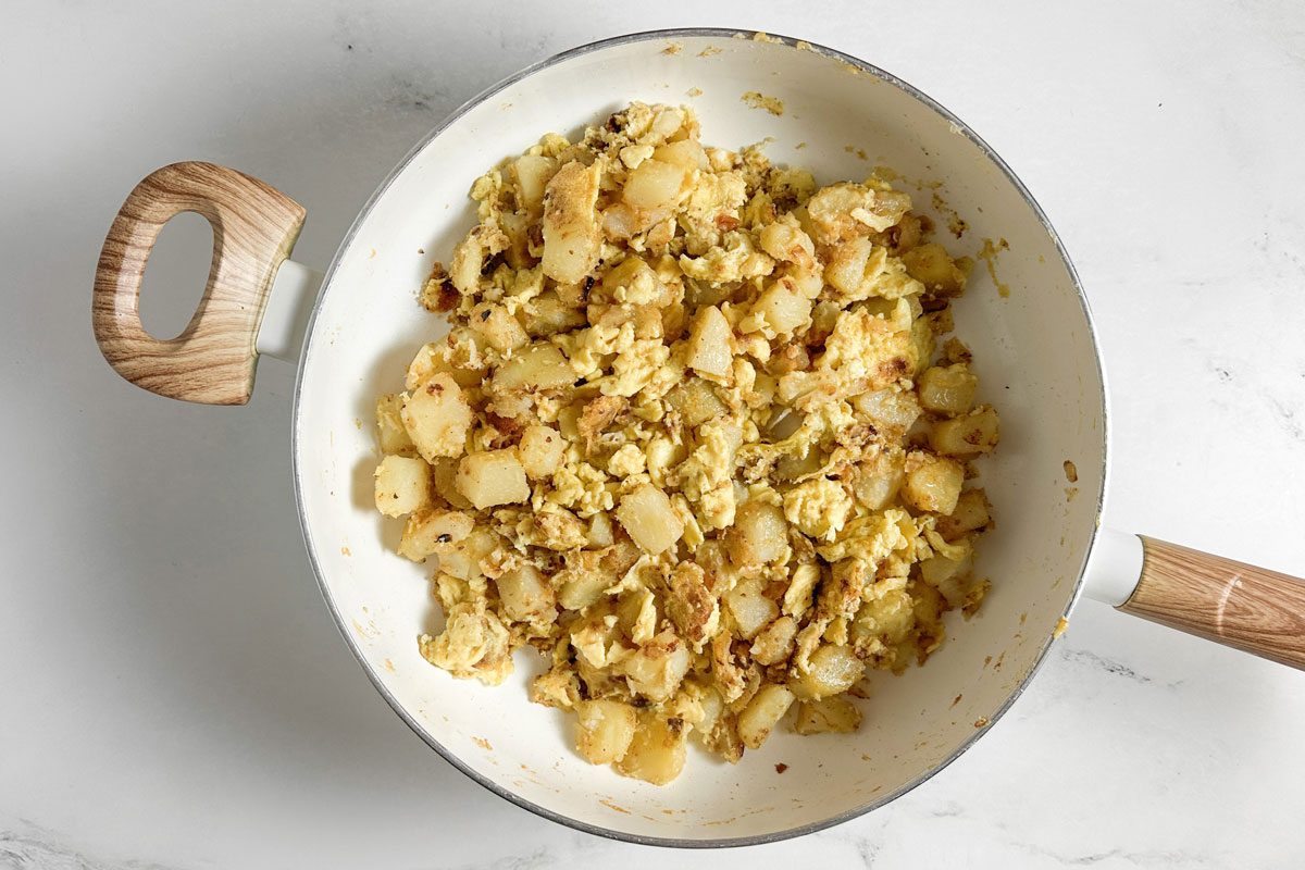Taste of Home Farmers Breakfast in a white skillet