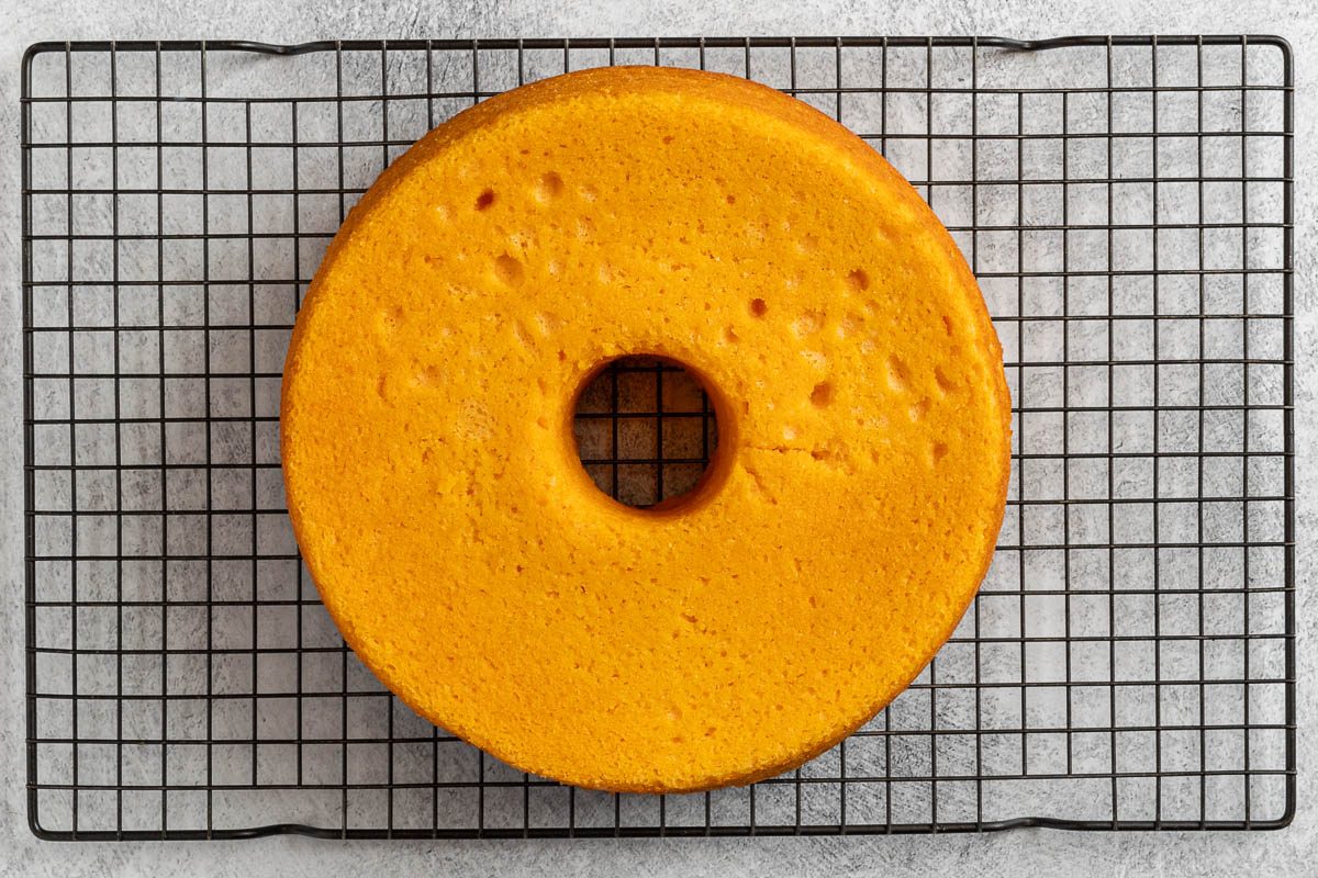 Harvey Wallbanger Cake on cooling rack