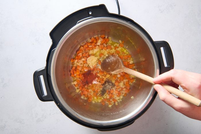 Sautéing the vegetables in the Instant Pot