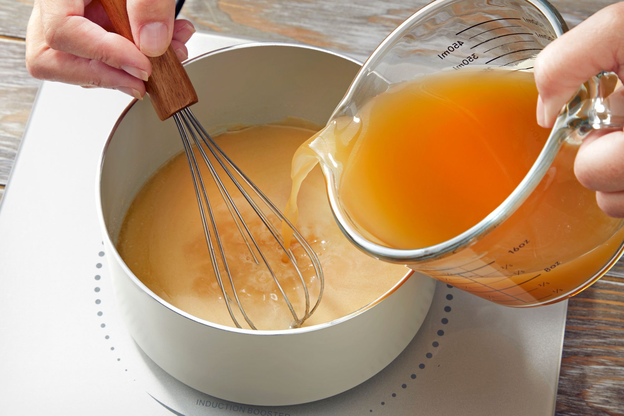 Gradually whisk in broth; salt; pepper and thyme; Bring to a boil; stirring constantly