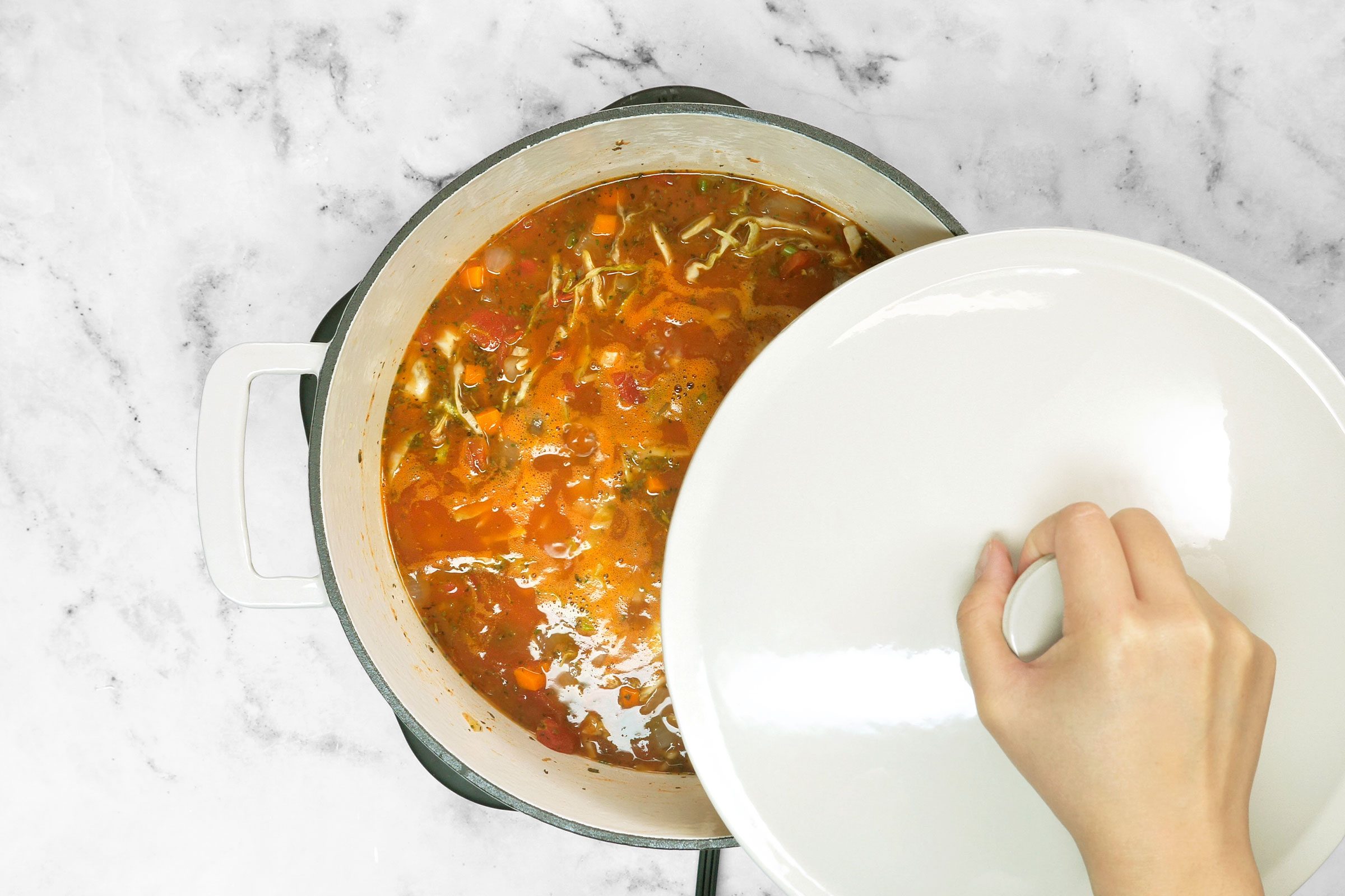 Minestrone Soup covered with a lid