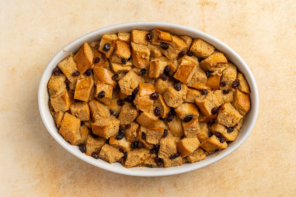 New Orleans Bread Pudding in a baking dish