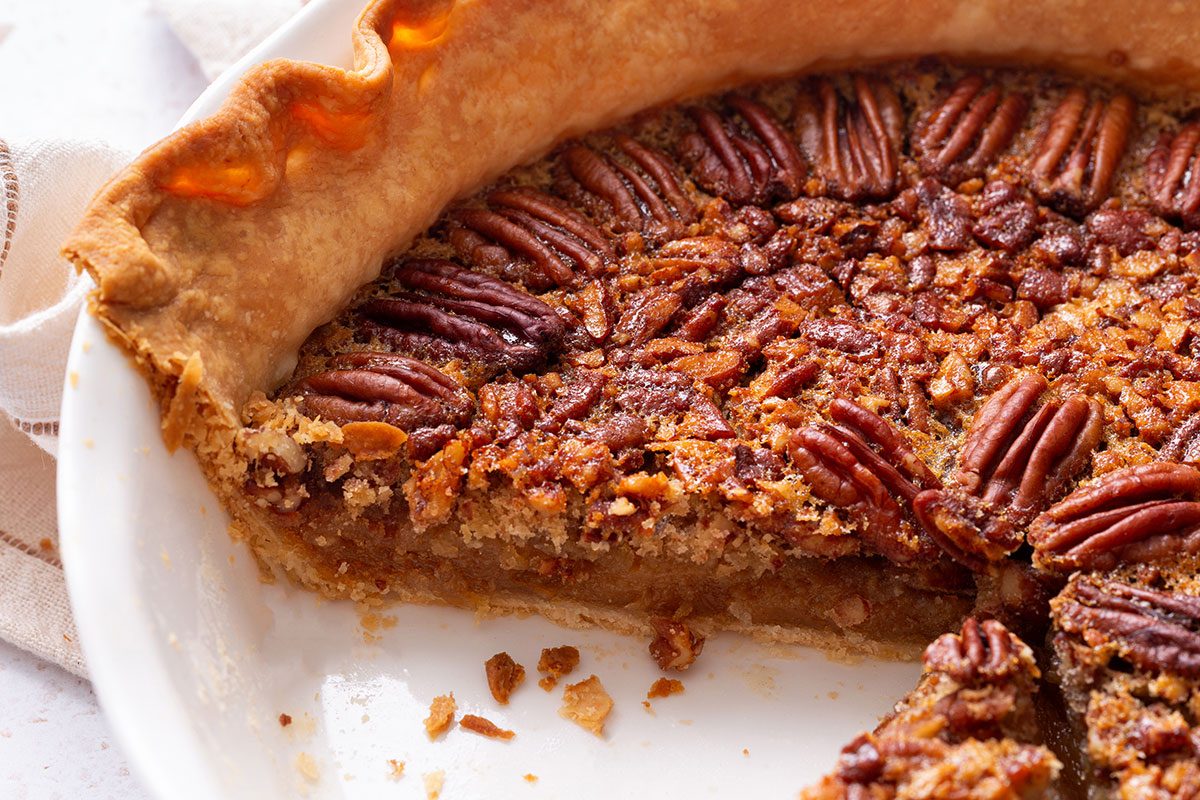 Close Up Shot Of A Sliced Pecan Pie For Taste Of Home