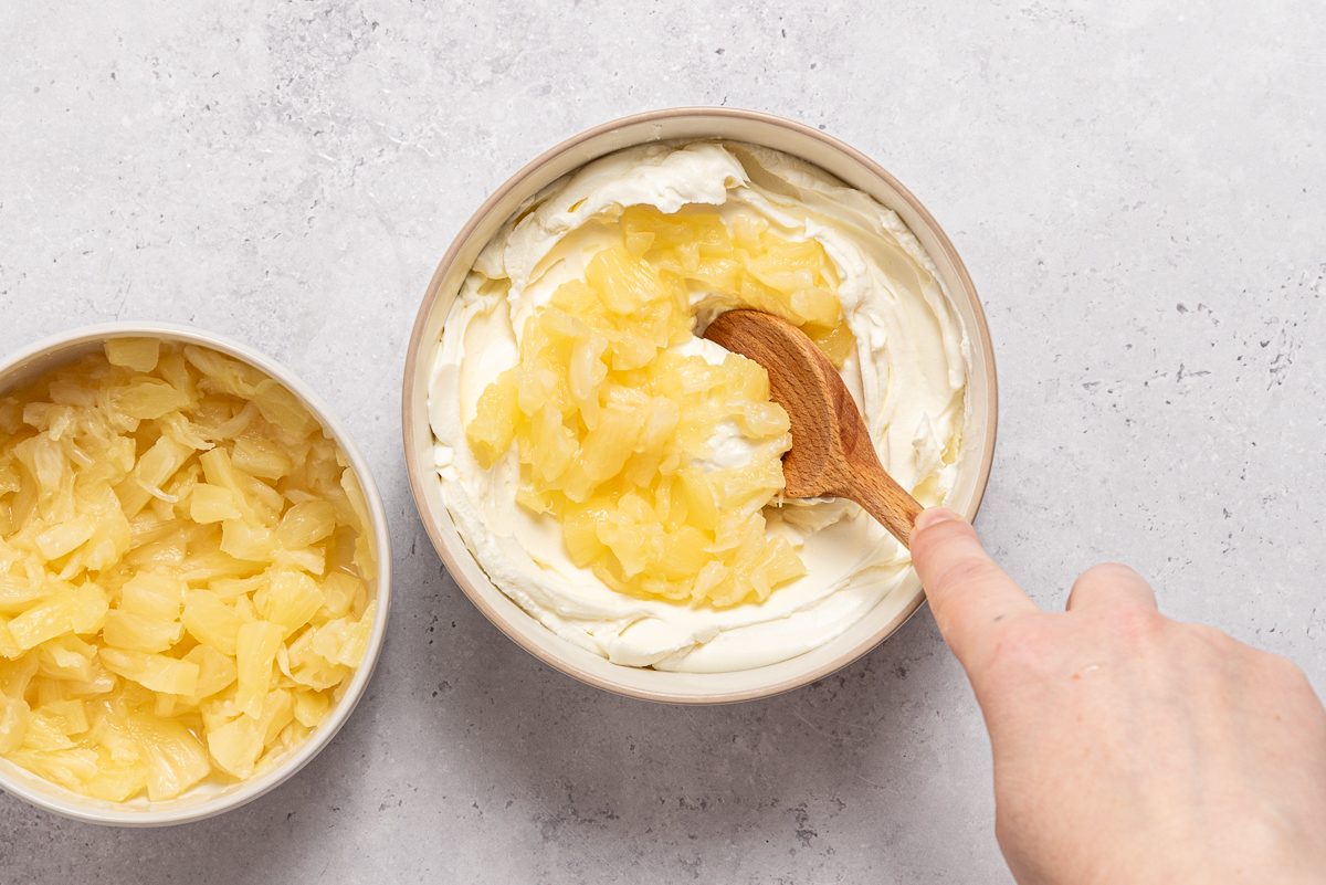 Diced Pinapple Mixed Inside Cream Cheese Bowl