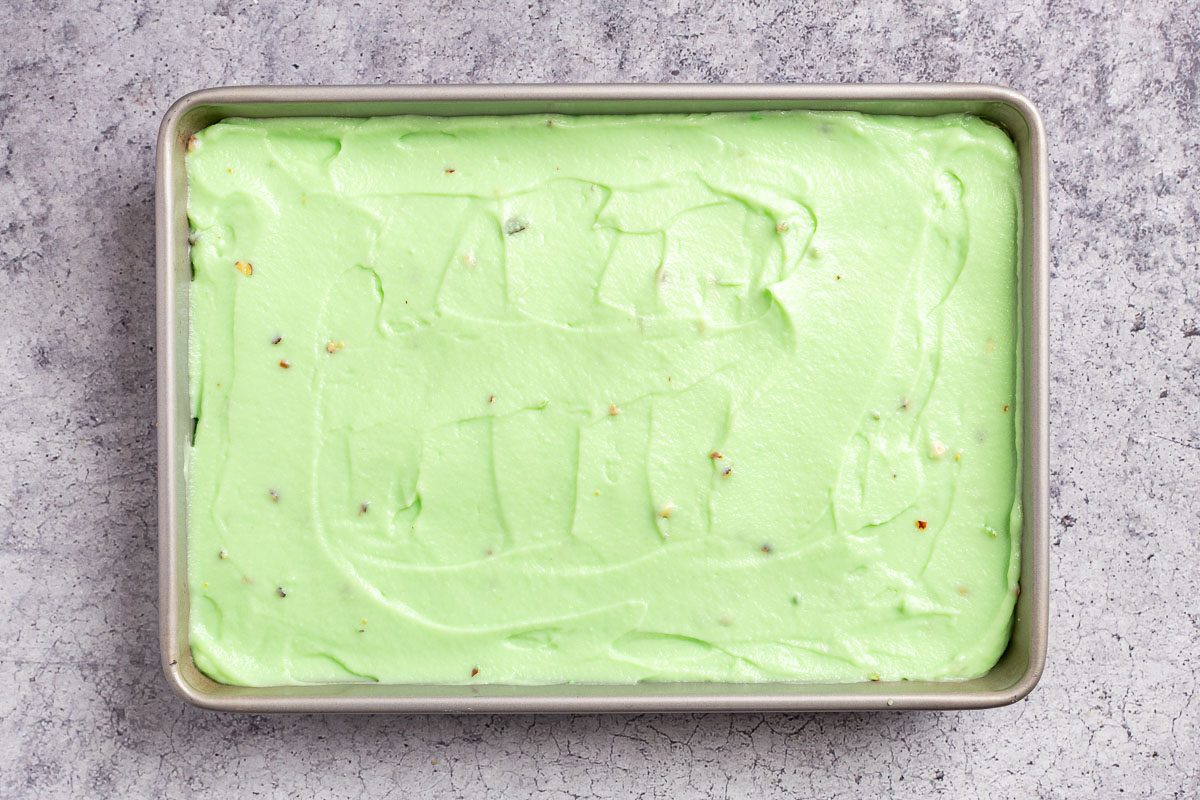 Taste of Home Pistachio Pudding Dessert photo of the pistachio pudding layer.