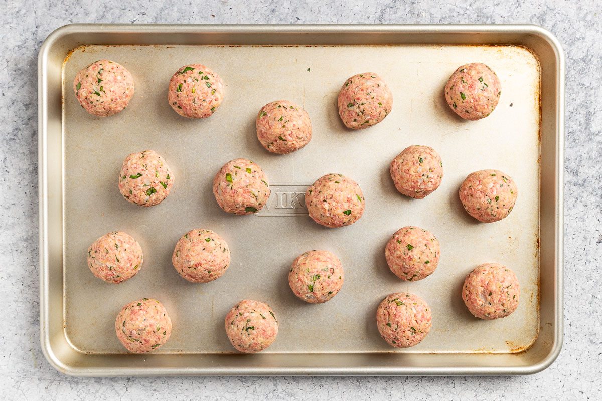 Taste of Home Ricotta Meatballs photo of mixing the ingredients and shaping the meatballs.
