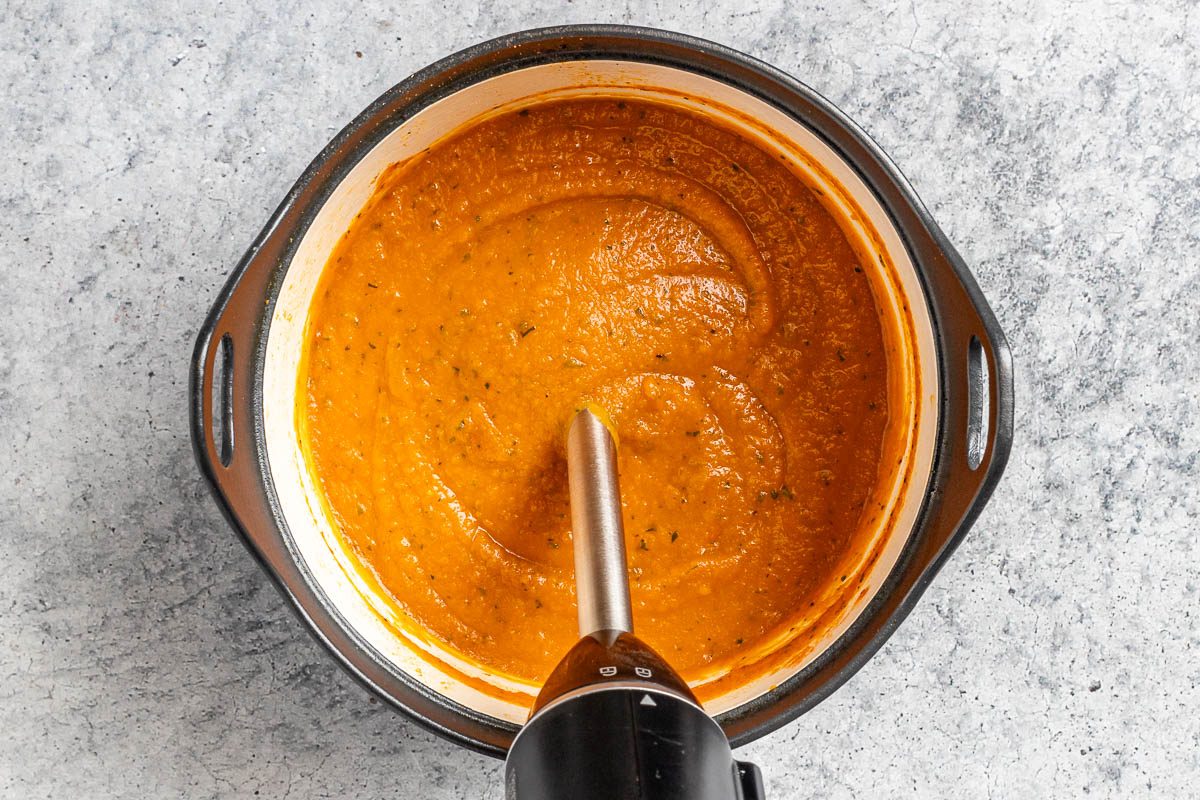 Taste of Home Roasted Vegetable Soup photo of preparing and blending the soup.
