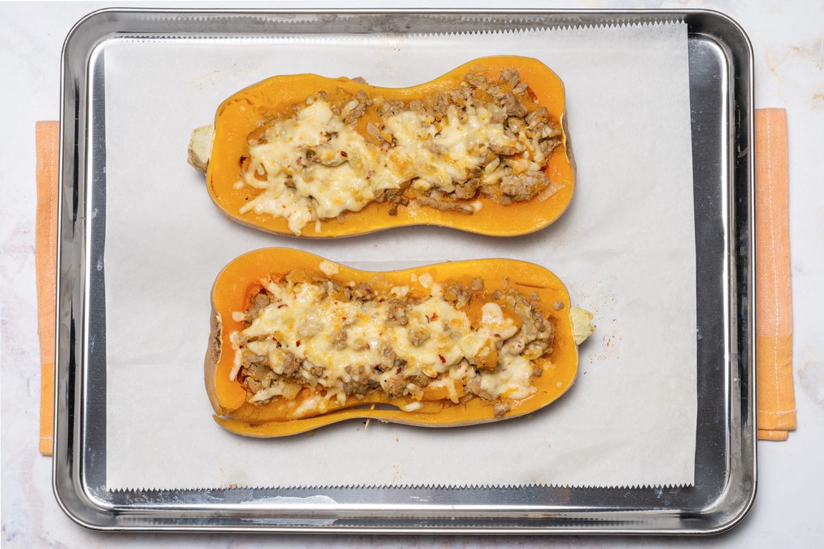 Sausage Stuffed Butternut Squash baked