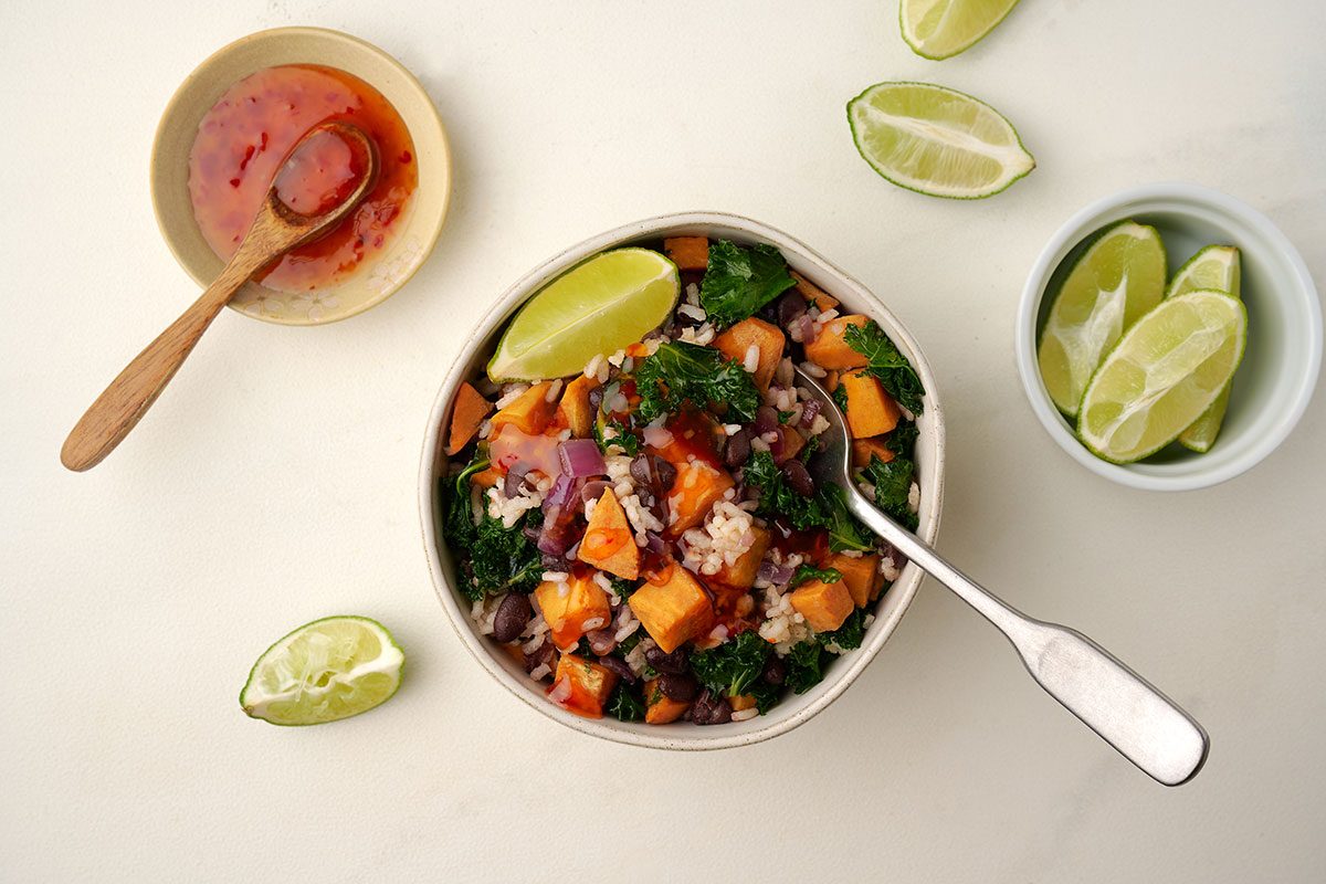 Overhead shot of finished Sweet Potato Bowl for Taste of Home.