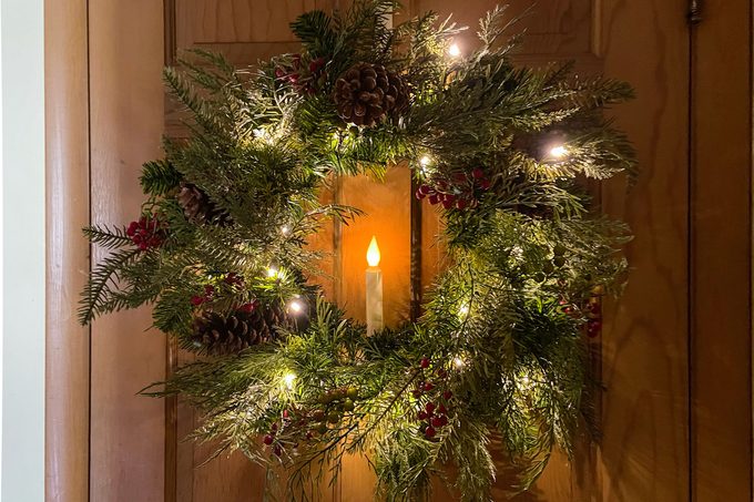 Balsam Hill Wreath with lights on