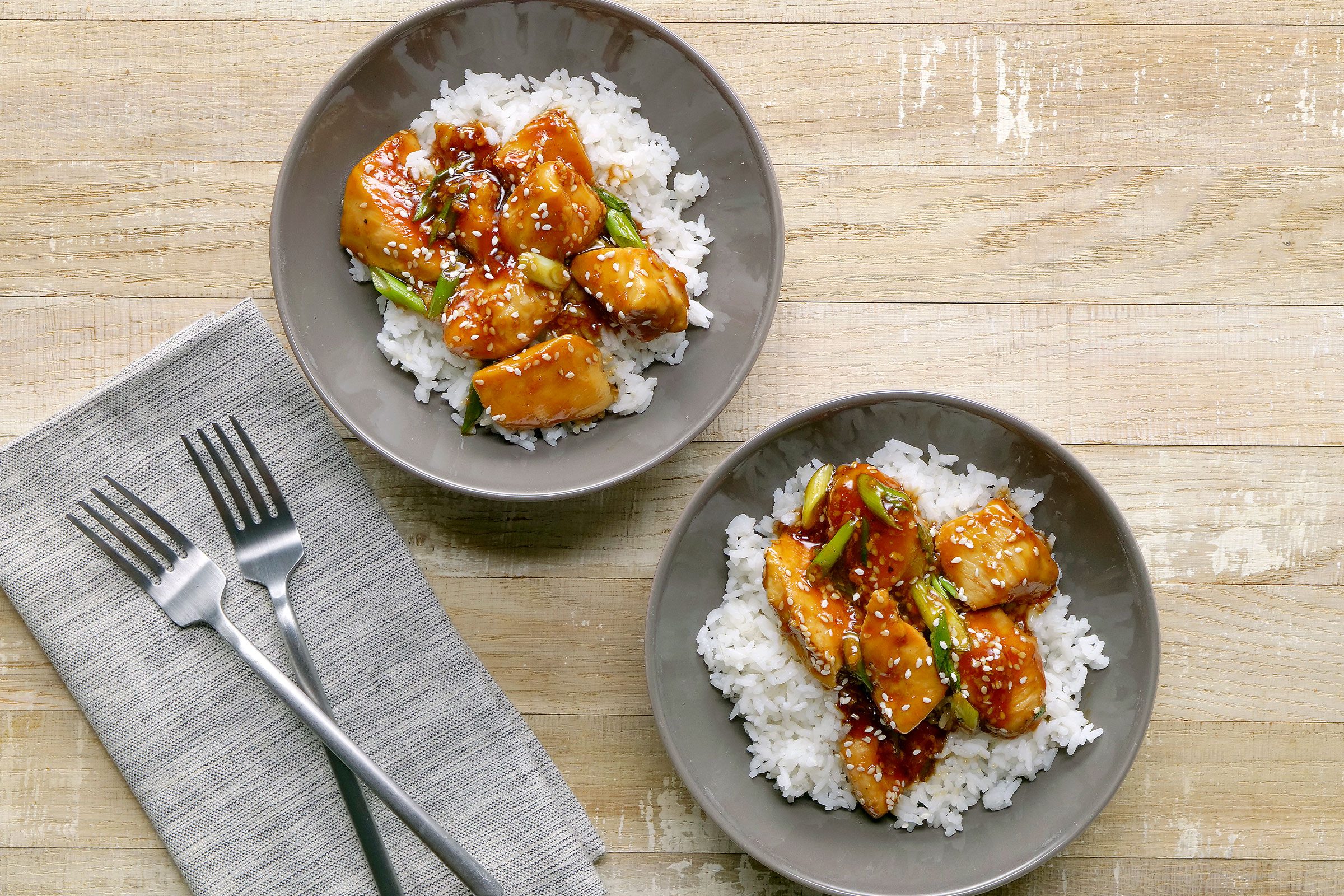 Teriyaki Chicken served with rice in bowls