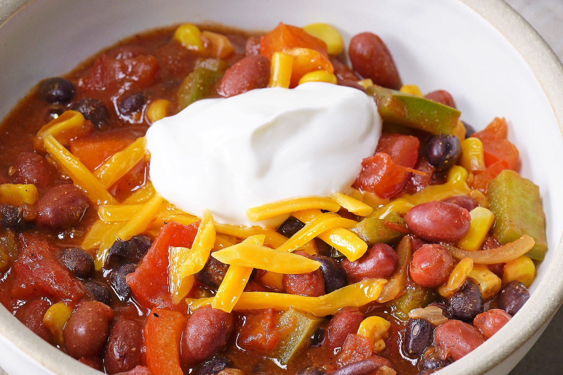Close up shot of freshly made Vegetarian Chili