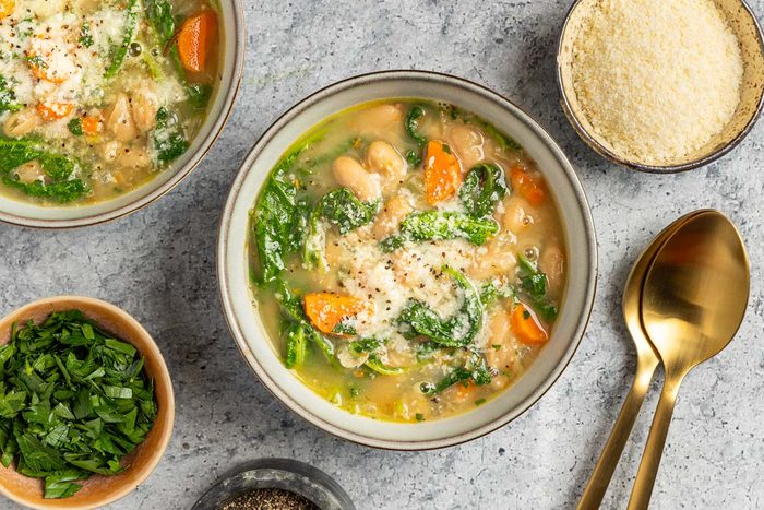 Taste of Home White Bean and Kale soup photo of the finished recipe.