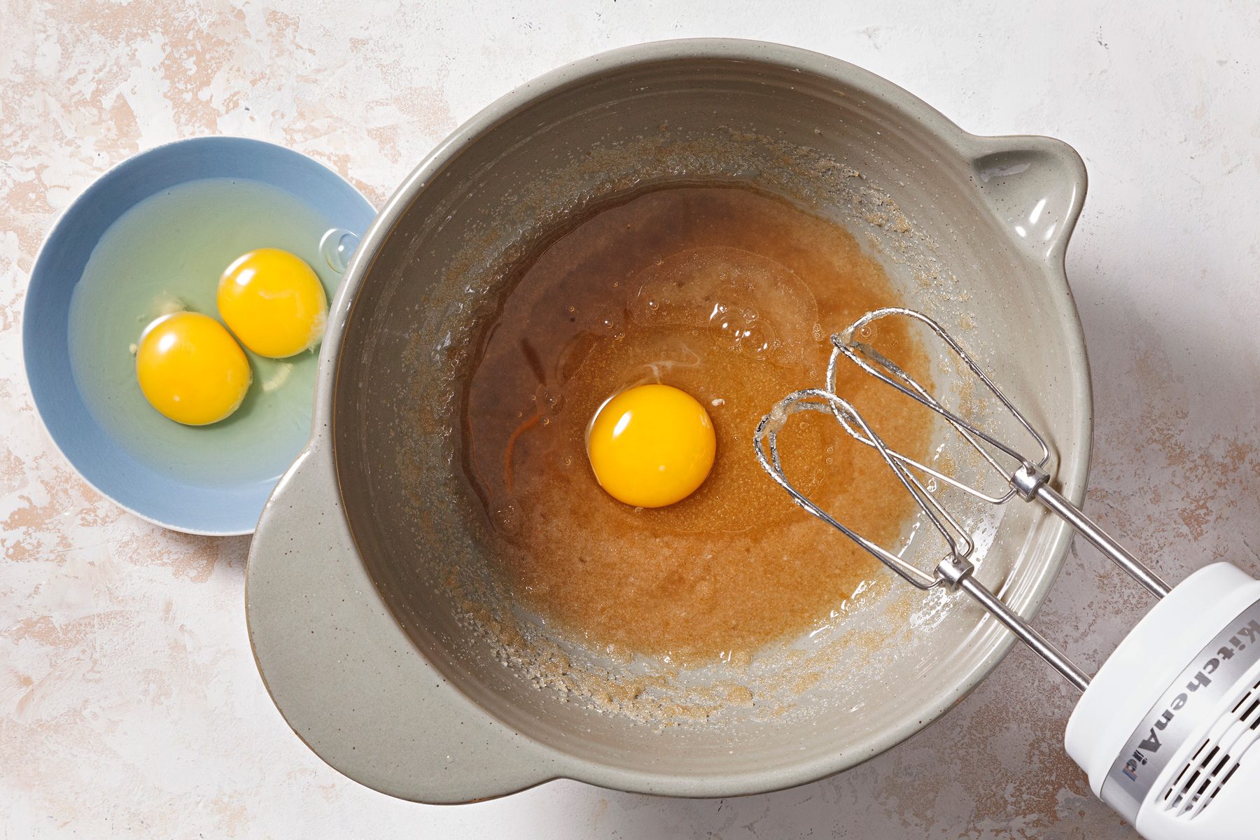 Beat in eggs, one at a time,